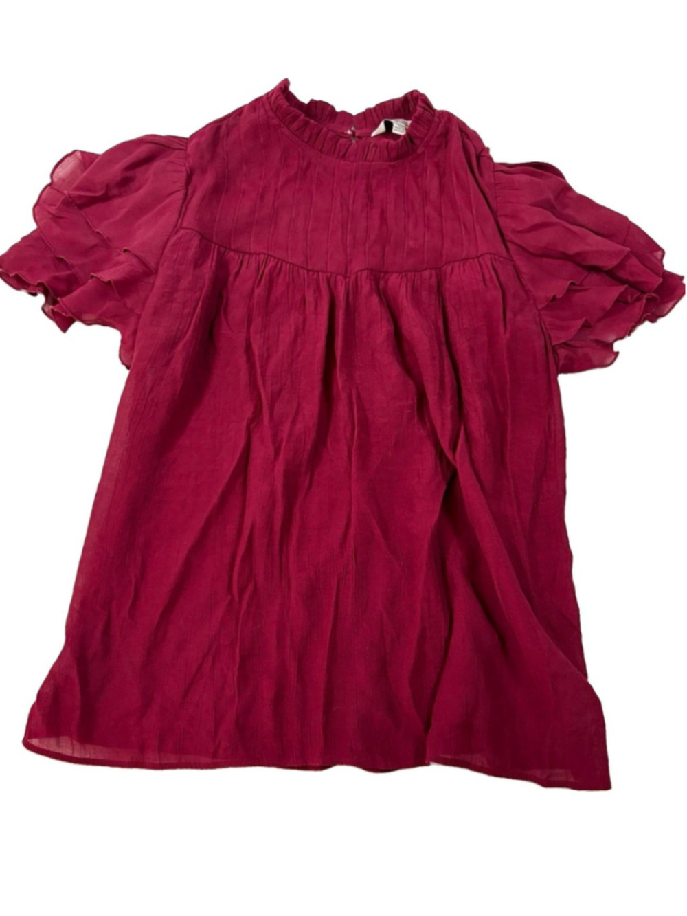 Nanette Lepore Burgundy High Neck Flutter Sleeve Ruffle Blouse Top Women's L